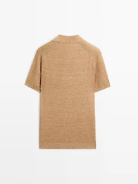 Textured knit cotton and linen blend polo shirt