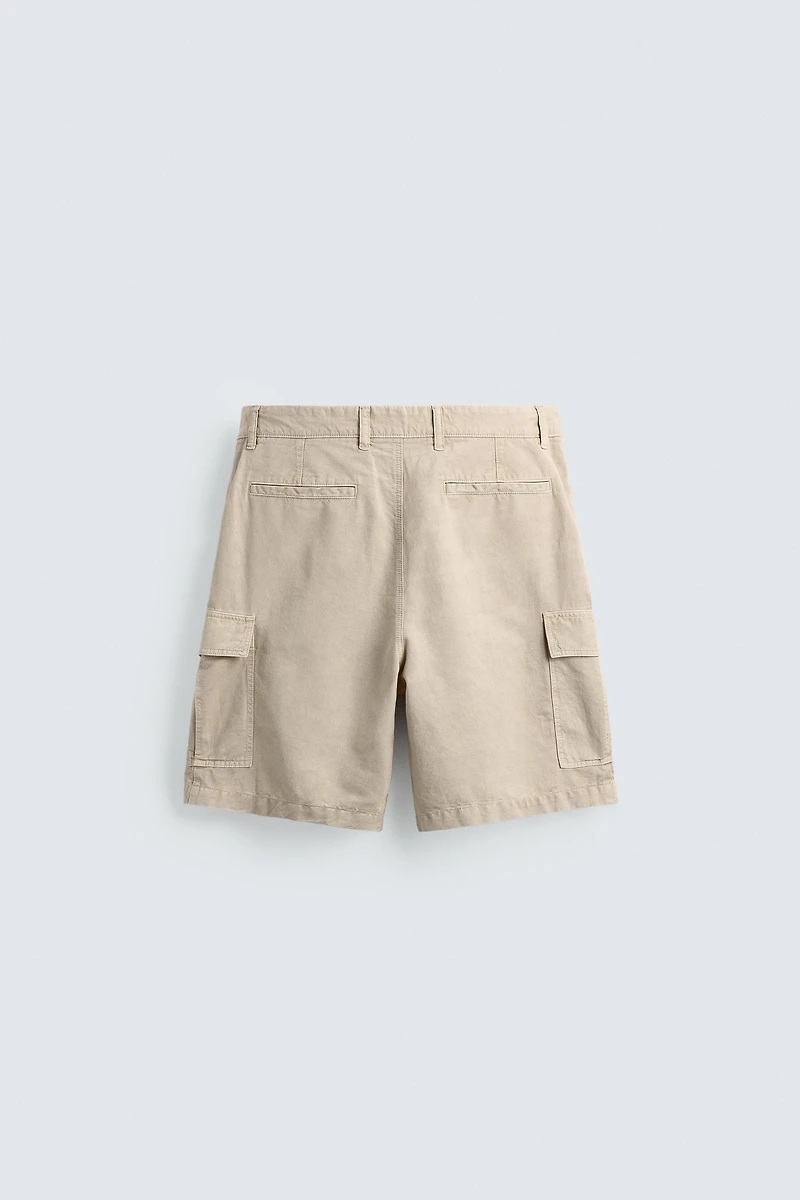 COTTON-LINEN BLEND CARGO SHORTS