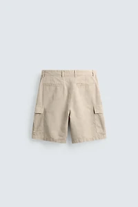 COTTON-LINEN BLEND CARGO SHORTS