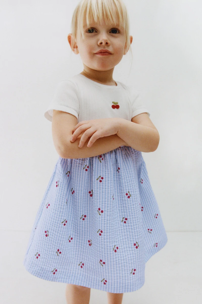 COMBINED PRINTED SEERSUCKER DRESS