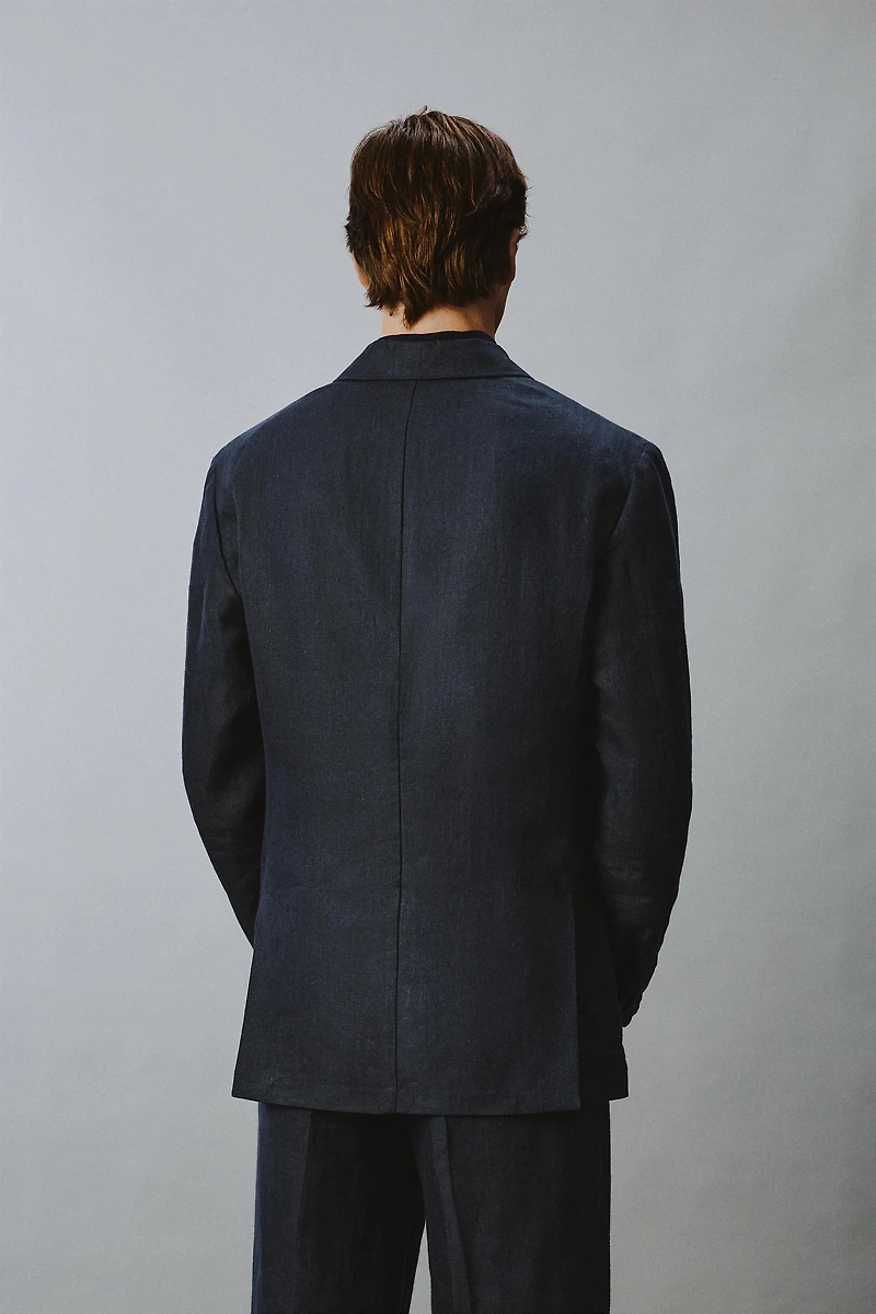 HERRINGBONE 100% LINEN DOUBLE-BREASTED BLAZER