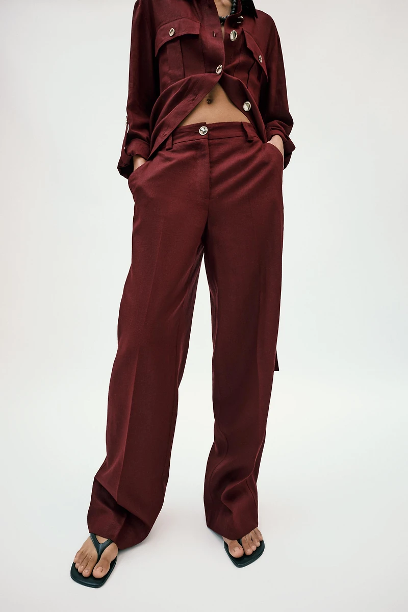 LINEN BLEND STRAIGHT LEG PANTS