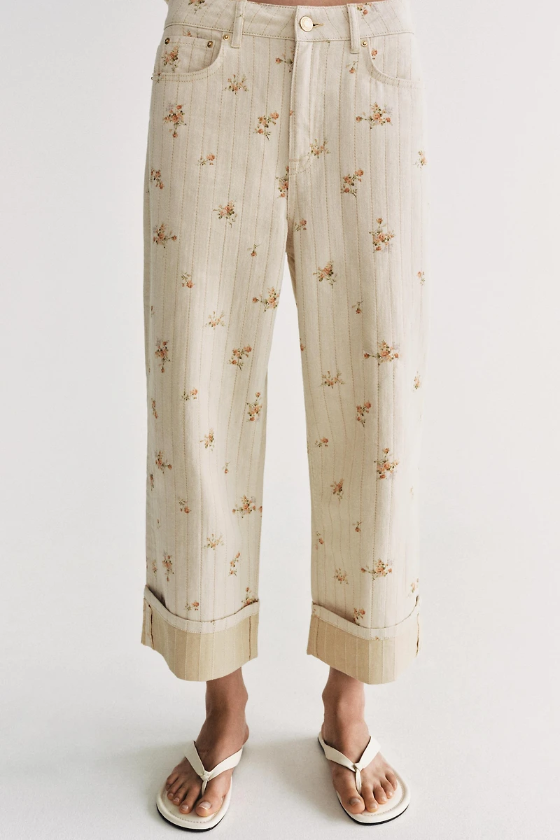 ZW COLLECTION MID-RISE TAPERED FLORAL JEANS