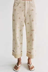 ZW COLLECTION MID-RISE TAPERED FLORAL JEANS