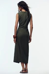 LINEN BELTED MIDI DRESS