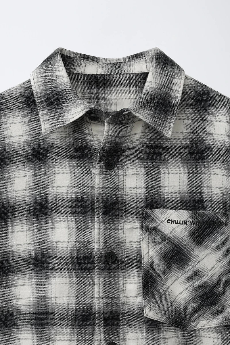 PLAID SHIRT WITH EMBROIDERED TEXT
