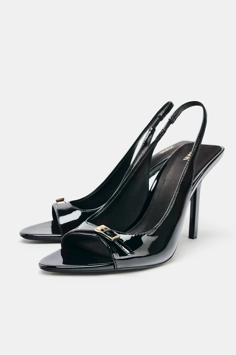 PATENT FINISH HEELED SANDALS