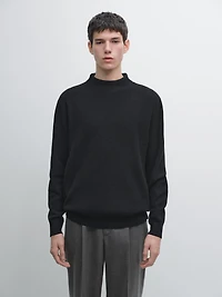 Cotton blend knit sweater with mock turtleneck