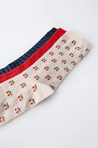 THREE-PACK OF CHERRY PRINT CREW SOCKS
