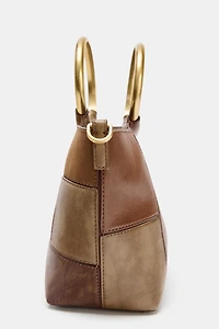 PATCHWORK RIGID HANDLE MINI BUCKET BAG