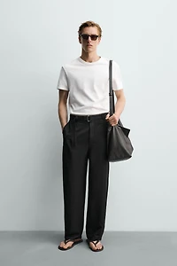 RELAXED FIT VISCOSE-LINEN BELTED PANTS