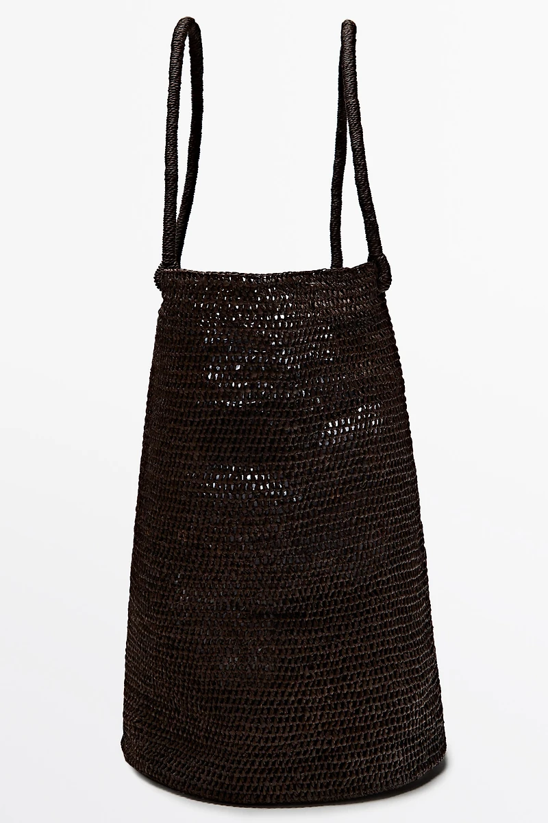 Raffia bucket tote bag