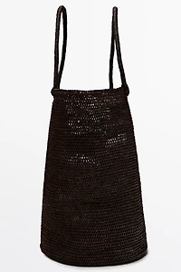 Raffia bucket tote bag