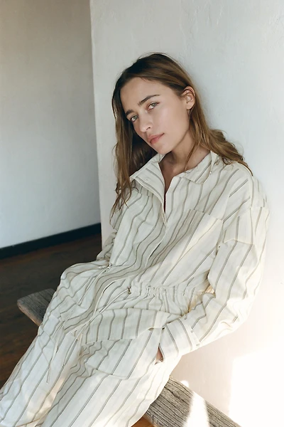 STRIPED PAJAMA SHIRT WITH POCKETS