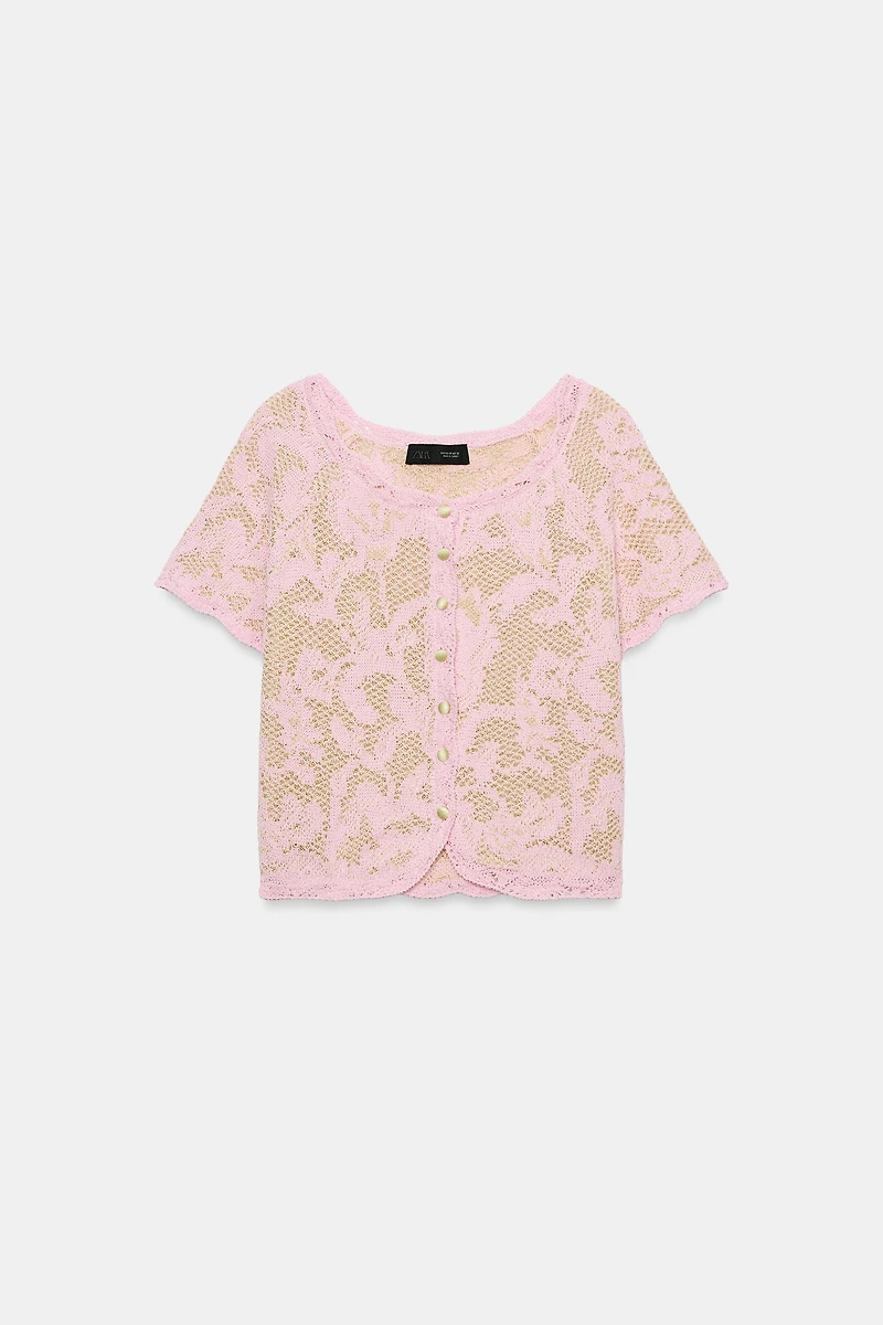 SHORT SLEEVE JACQUARD CARDIGAN