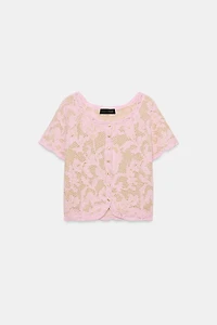 SHORT SLEEVE JACQUARD CARDIGAN