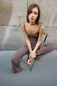 TOP À BRETELLES EN COTON ET MODAL