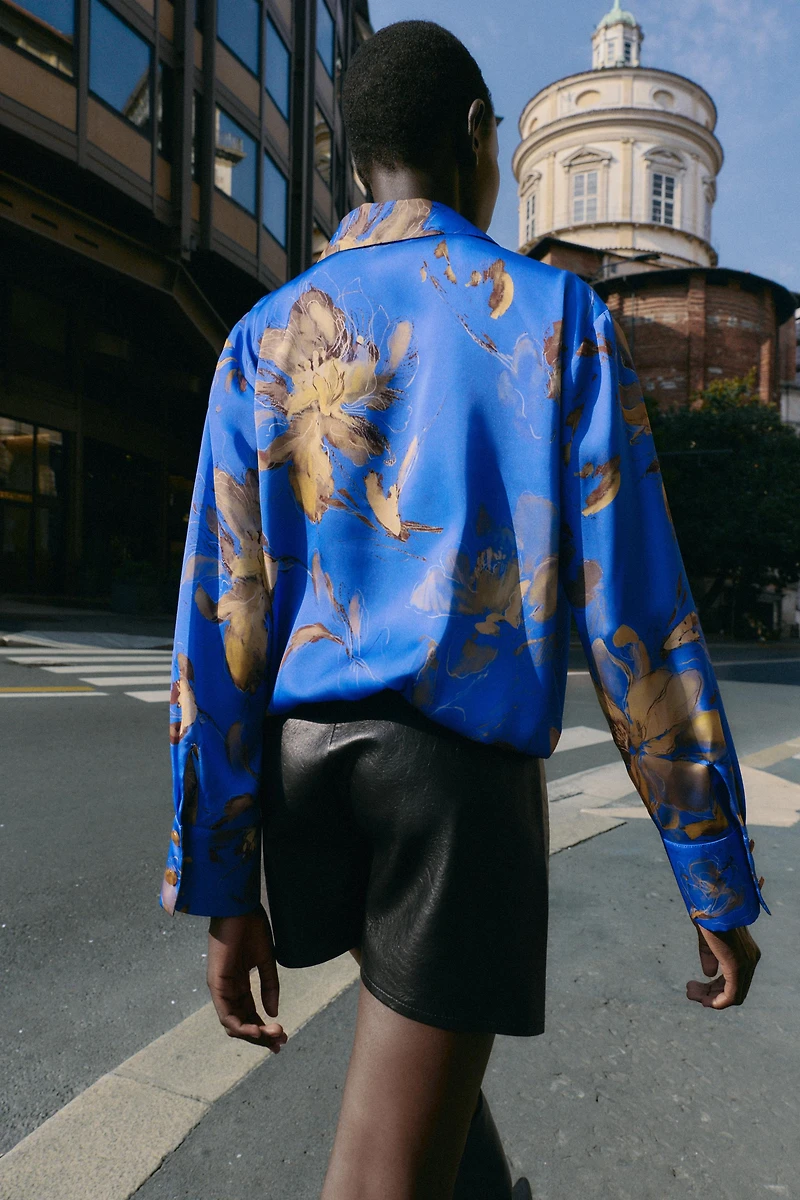 FLORAL PRINT SATIN SHIRT
