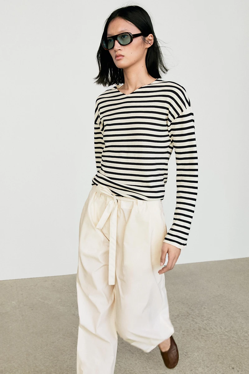 100% cotton long sleeve striped sweater
