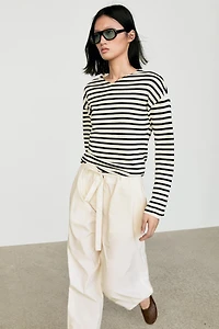 100% cotton long sleeve striped sweater