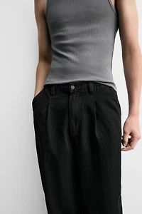 PLEATED WIDE FIT DENIM CHINO PANTS