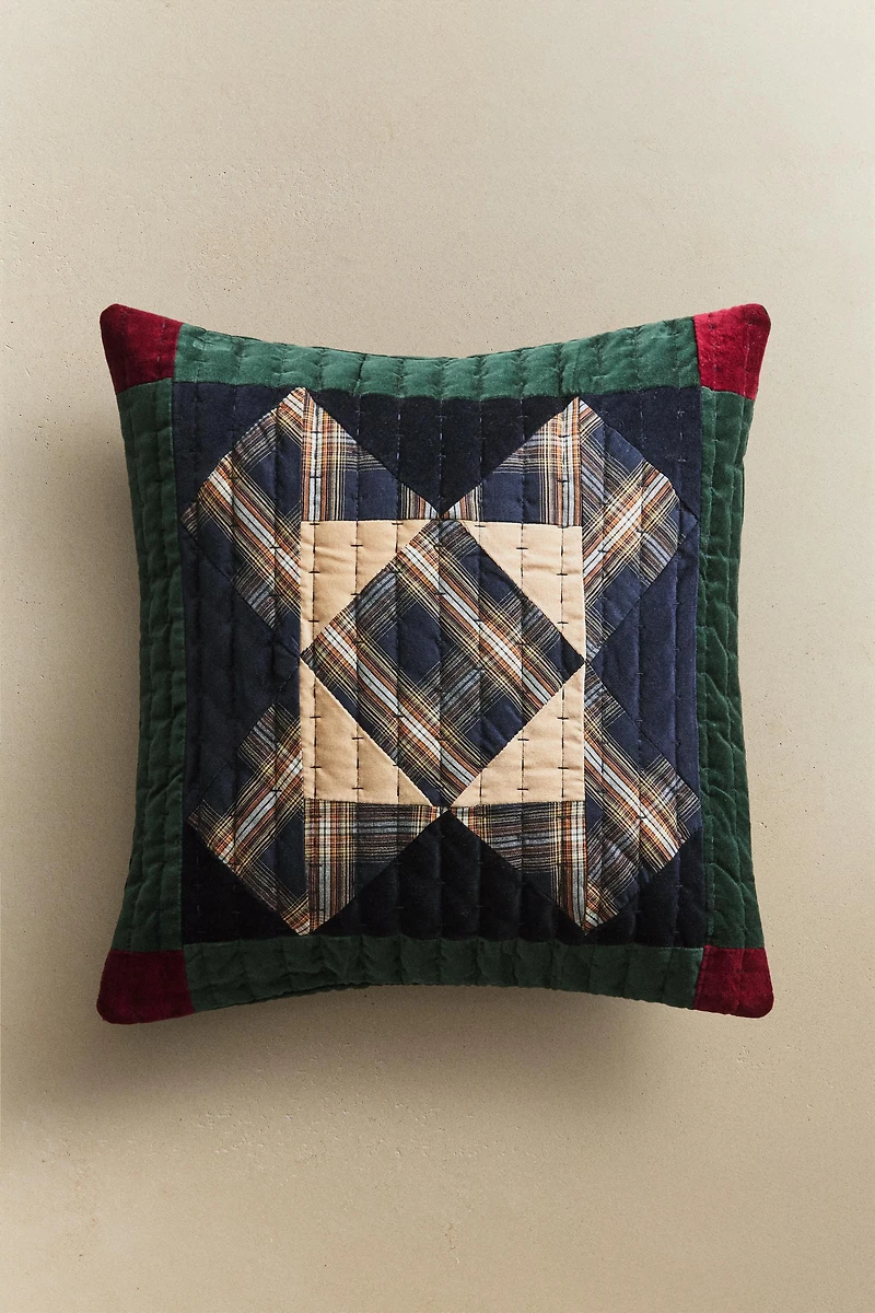 PATCHWORK CROSS THROW PILLOW COVER