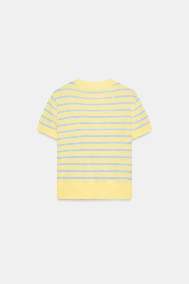 STRIPED SHORT SLEEVE KNIT SWEATER