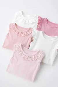 FIVE-PACK SWISS EMBROIDERED SLEEVELESS BODYSUITS