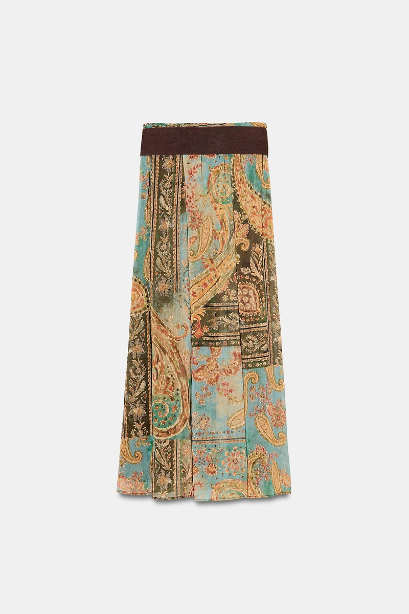 PRINTED MIDI SKIRT WITH BELT