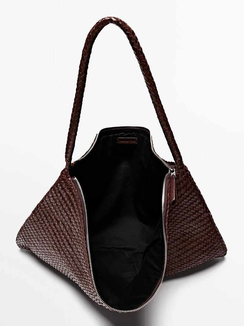 Grand sac satchel tressé en cuir nappa