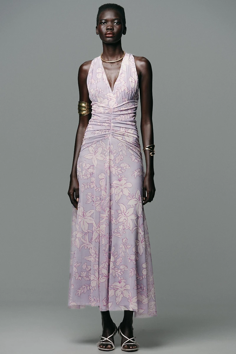 PRINTED TULLE MAXI DRESS