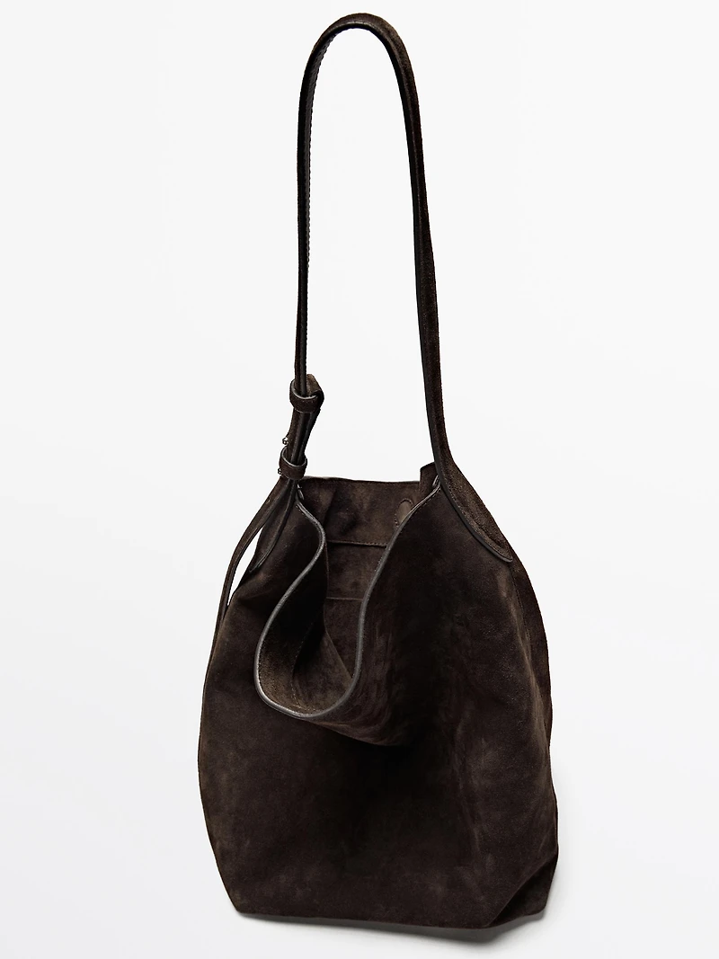 Split suede leather bucket bag