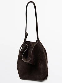 Split suede leather bucket bag