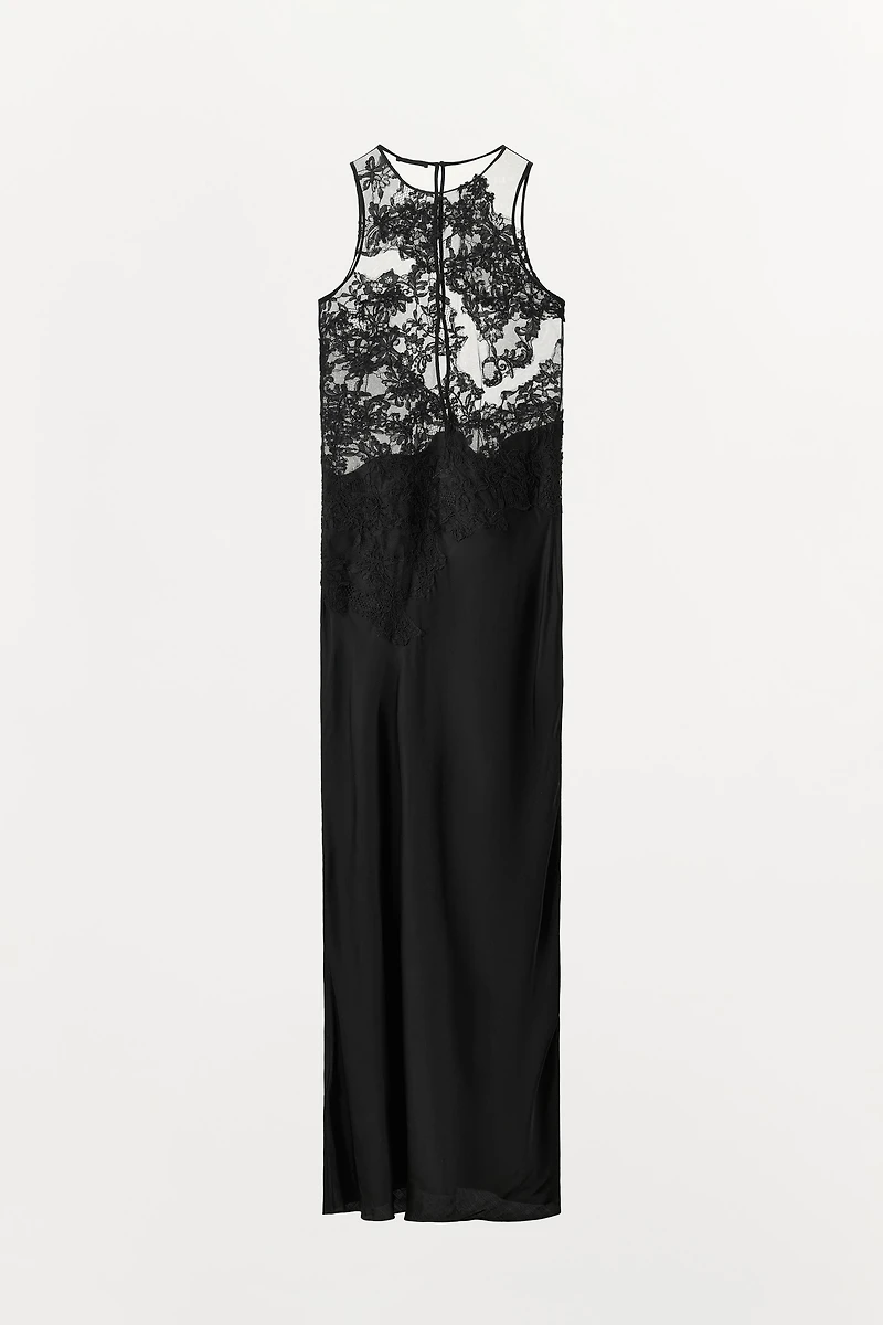LONG COMBINATION MESH LACE DRESS