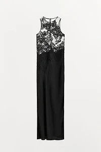 LONG COMBINATION MESH LACE DRESS