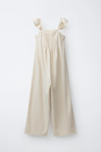LONG LACE TRIM JUMPSUIT WITH LINEN
