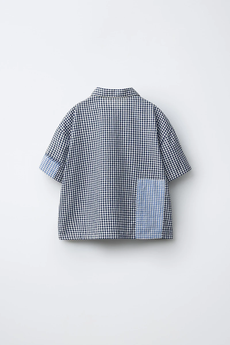 PATCHWORK GINGHAM PRINT SHIRT