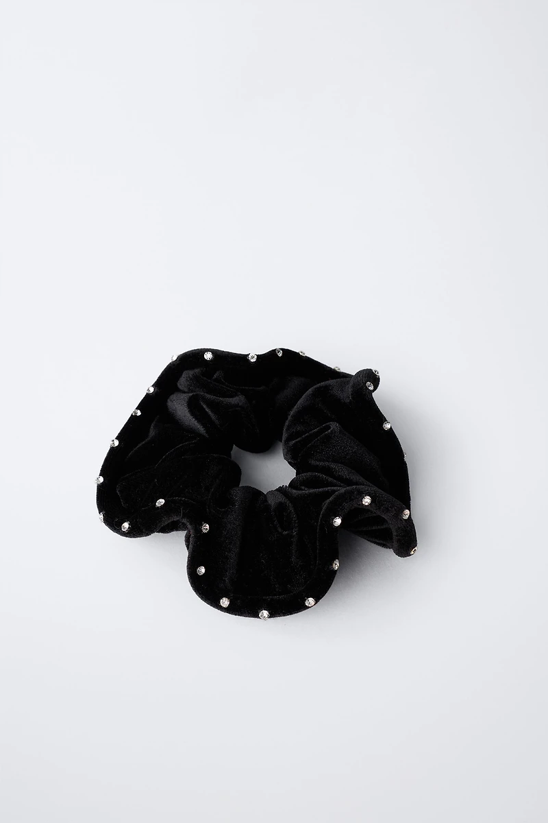 TWO-PACK OF VELVET RHINESTONE SCRUNCHIES