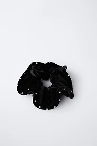 TWO-PACK OF VELVET RHINESTONE SCRUNCHIES