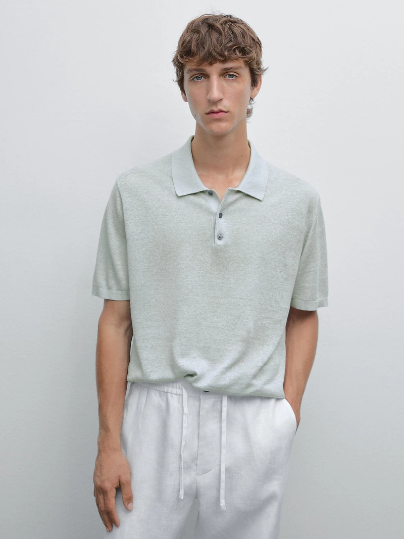 100% linen knit polo shirt