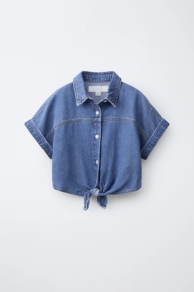 KNOTTED DENIM SHIRT