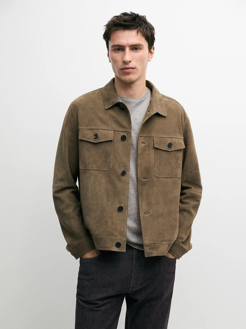 Distressed effect leather jacket with pockets