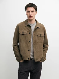 Distressed effect leather jacket with pockets