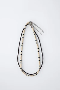 PACK OF TWO BRAIDED ROPE AND WOOD BEAD NECKLACES