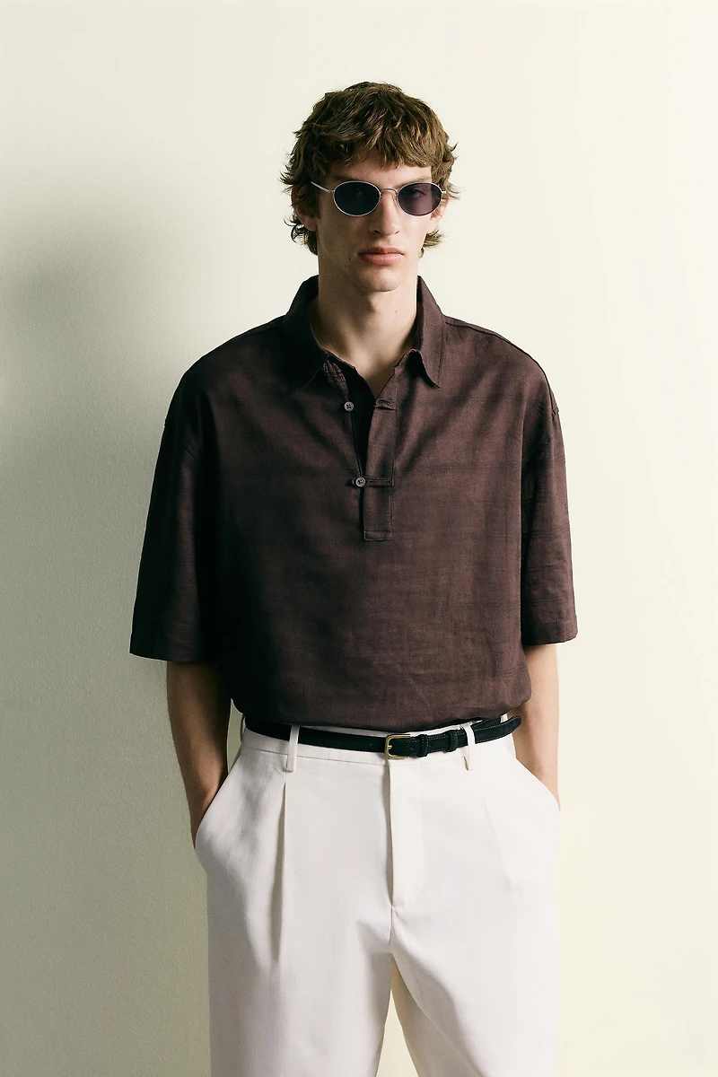 LINEN COTTON BLEND POLO SHIRT