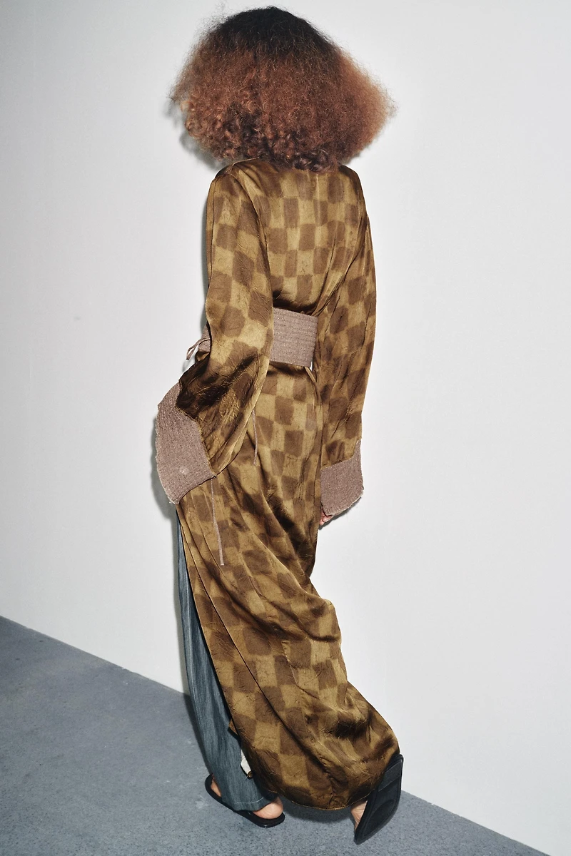 CHECK PRINT CUMMERBUND DRESS