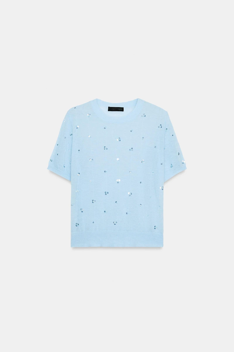 SHORT SLEEVE SEQUIN KNIT TOP