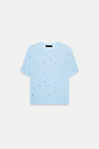 SHORT SLEEVE SEQUIN KNIT TOP