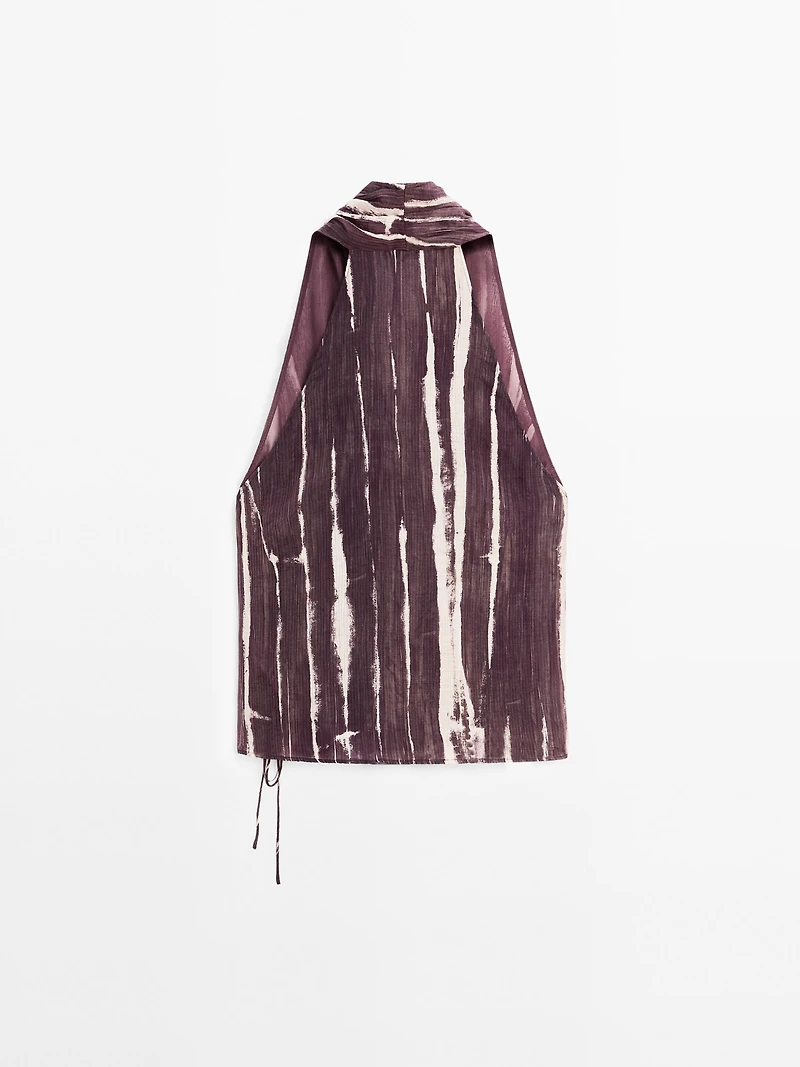 Stripe print crossover halter top