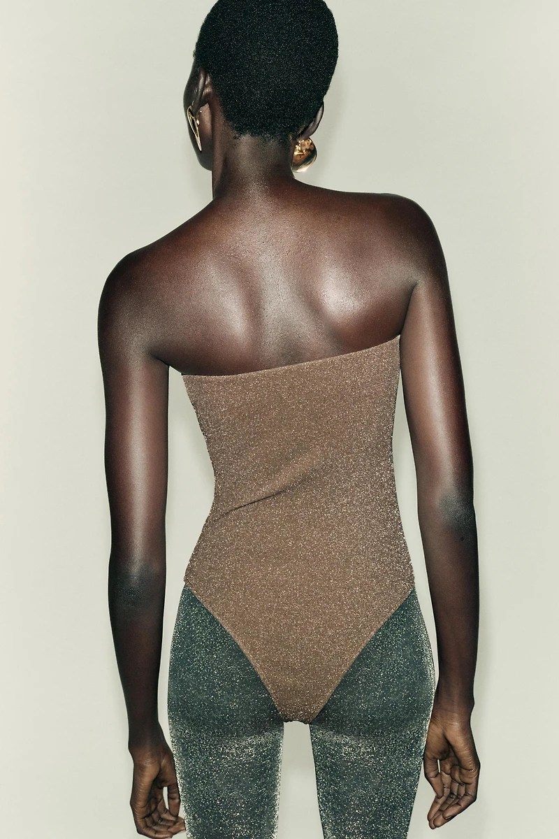 METALLIC THREAD BANDEAU BODYSUIT